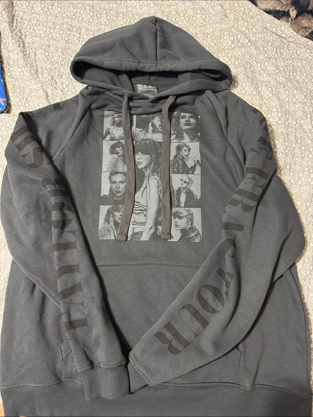 Taylor Swift Charcoal Gray Graphic Hoodie with Sleeve Print